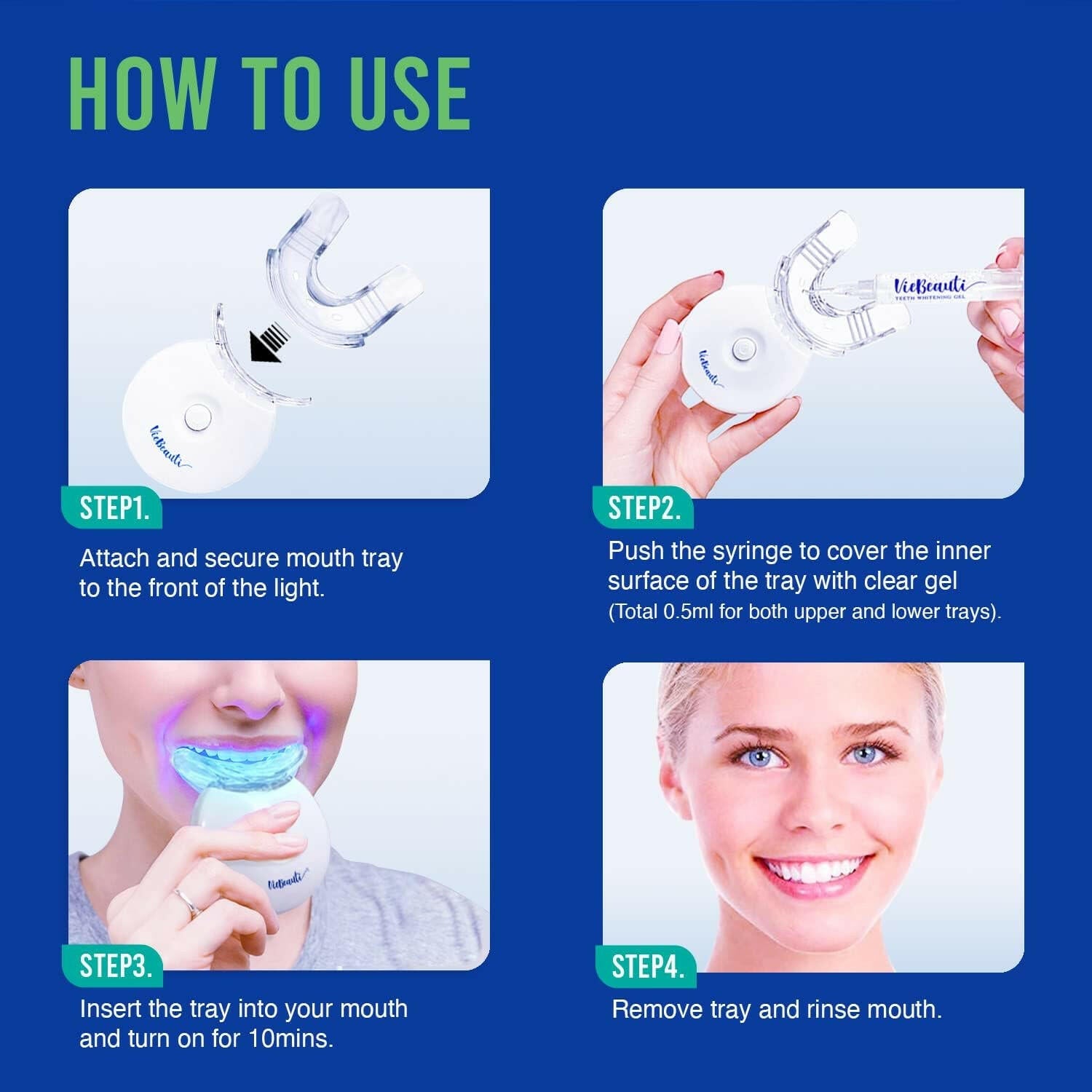 Teeth Whitening Kit - 5X LED Light Tooth Whitener with 35% Carbamide Peroxide, Mouth Trays, Remineralizing Gel and Tray Case - Built - In 10 Minute Timer Restores Your White Smile - Glow Pure