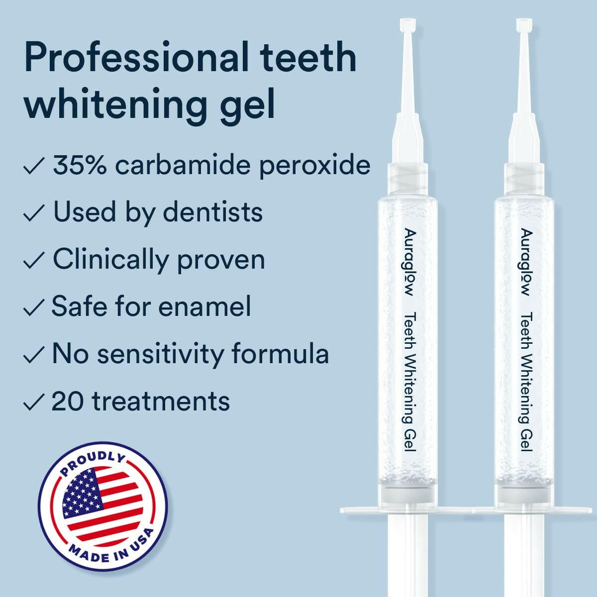 Teeth Whitening Kit, LED Accelerator Light, 35% Carbamide Peroxide Teeth Whitening Gel, 20+ Whitening Treatments, (2) 5Ml Whitening Gel Syringes, Whiten Teeth Faster - Glow Pure