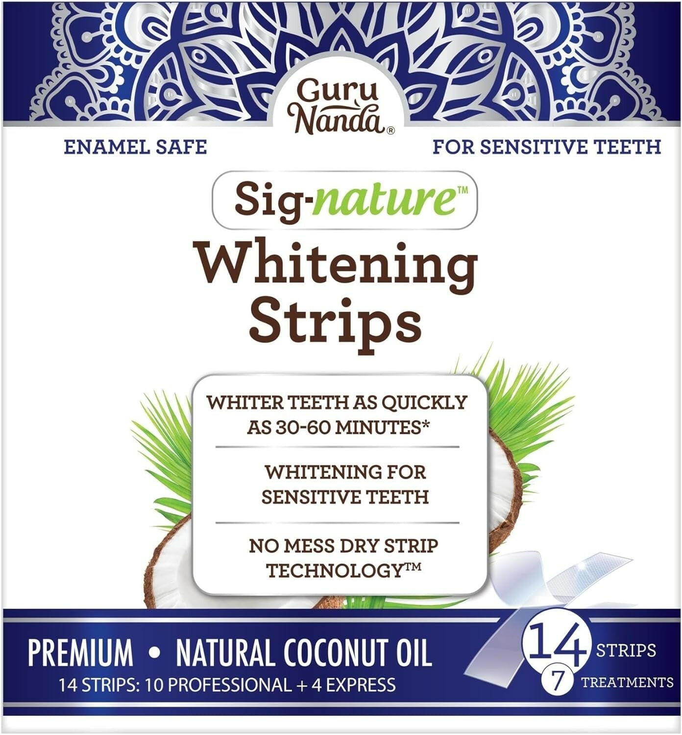 Teeth Whitening Strips - 7 Treatments with 14 Strips - Professional, Enamel - Safe Strips for Sensitive Teeth - Non - Slip, Dry Strip Technology - Glow Pure