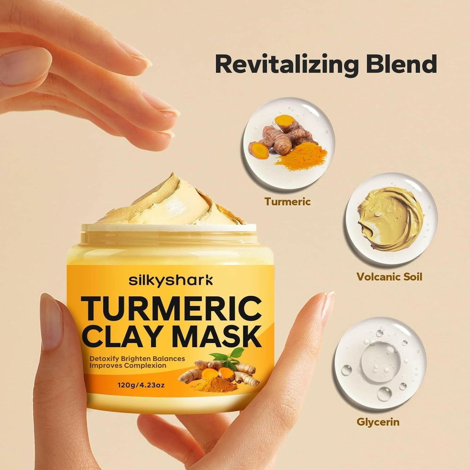 Turmeric Clay Mask (4.23 Oz), Vitamin C Clay Mask with Turmeric, Turmeric Face Mask with Kaolin Clay &amp; Turmeric for Deep Clean, Dull Skin, Skincare Mask for Controlling Oil &amp; Refining Pores - Glow Pure