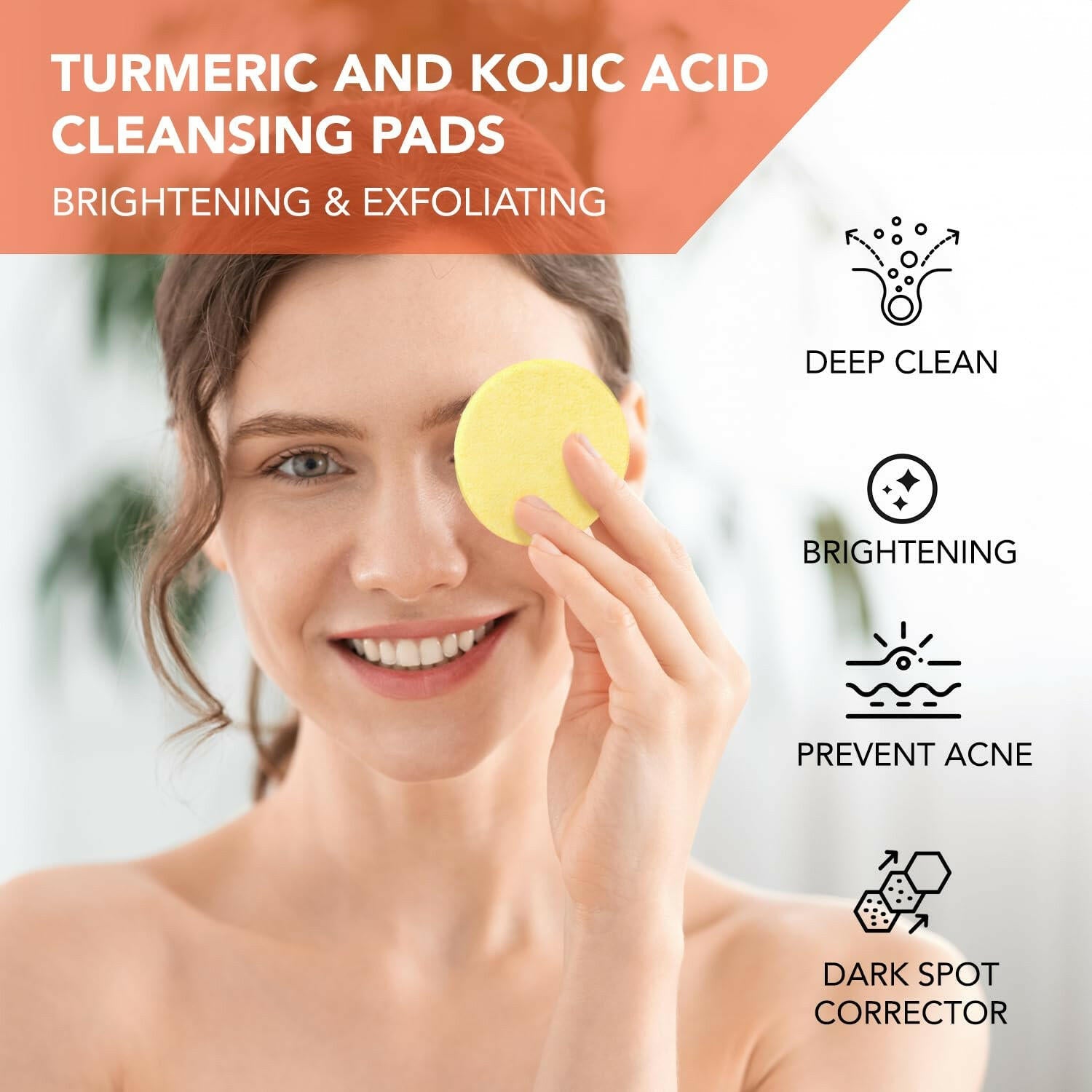 Turmeric Kojic Cleansing Pads: Turmeric Face Exfoliating Pads for Acne Scars Skin Fades Skin Firming - Cleaning Pad with Turmeric and Kojic - Deep Clean Pores 50PCS - Glow Pure