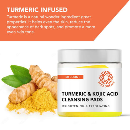 Turmeric Kojic Cleansing Pads: Turmeric Face Exfoliating Pads for Acne Scars Skin Fades Skin Firming - Cleaning Pad with Turmeric and Kojic - Deep Clean Pores 50PCS - Glow Pure