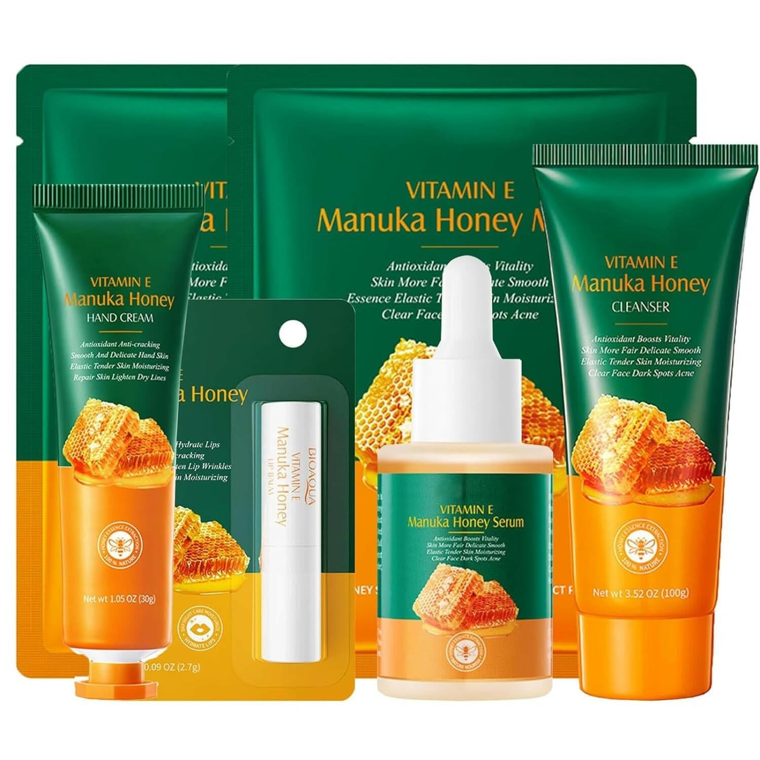 Ultimate Vitamin E Skin Care Set: 6 - Piece Honey Skincare Routine for Radiant Skin - Glow Pure