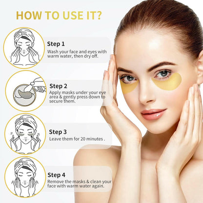 Under Eye Patches - 60 Pcs - 24K Gold Eye Mask - Puffy Eyes &amp; Dark Circles Treatments,Reduce under Eye Bags and Smooth Wrinkles,Eye Skin Care Pads with Collagen,Hyaluronic Acid &amp; Castor Oil - Glow Pure