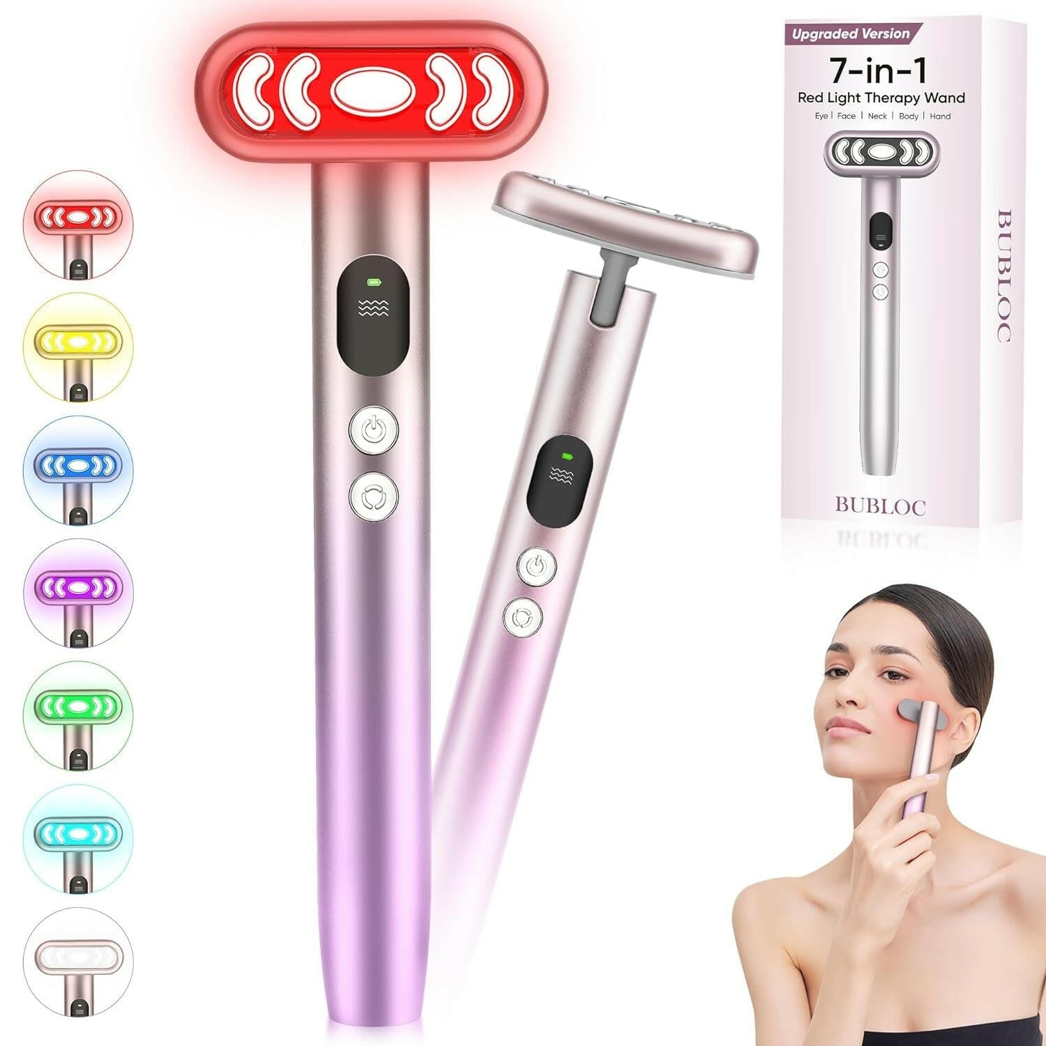 Upgrade 7 in 1 Light Therapy Wand with Display Screen,Home Use Light Face Wand for Face &amp; Eye,Portable Light Therapy,Travel LED Light Therapy for Face,Purple - Glow Pure