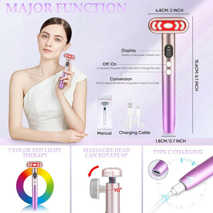 Upgrade 7 in 1 Light Therapy Wand with Display Screen,Home Use Light Face Wand for Face &amp; Eye,Portable Light Therapy,Travel LED Light Therapy for Face,Purple - Glow Pure