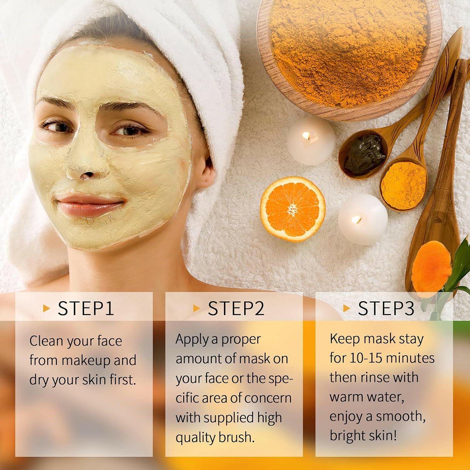 Vitamin C Face Mask with Kaolin Clay and Turmeric for Dark Spots, Dull Skin, Skincare Facial Mask for Controlling Oil and Refining Pores 5.29 Oz - Glow Pure