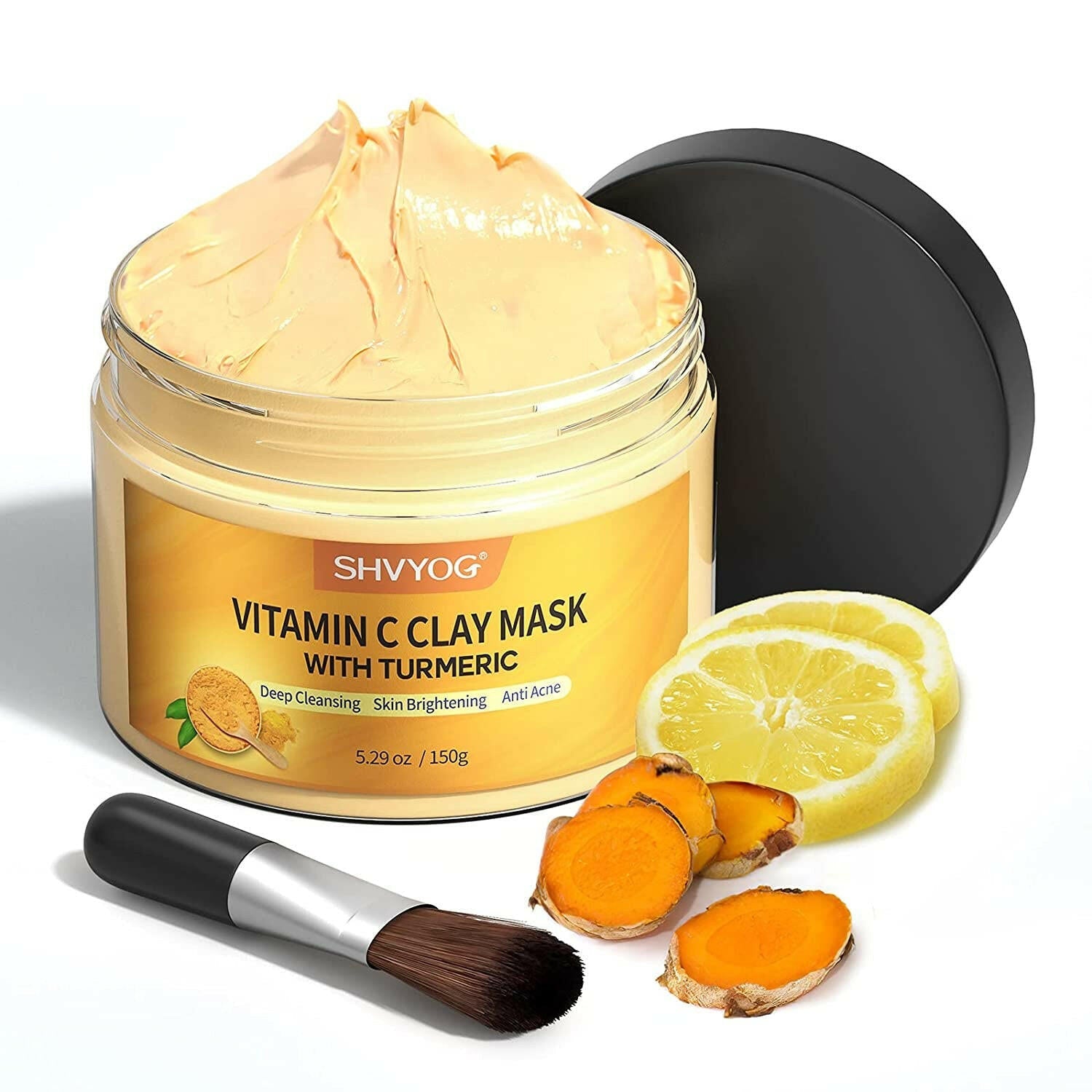 Vitamin C Face Mask with Kaolin Clay and Turmeric for Dark Spots, Dull Skin, Skincare Facial Mask for Controlling Oil and Refining Pores 5.29 Oz - Glow Pure