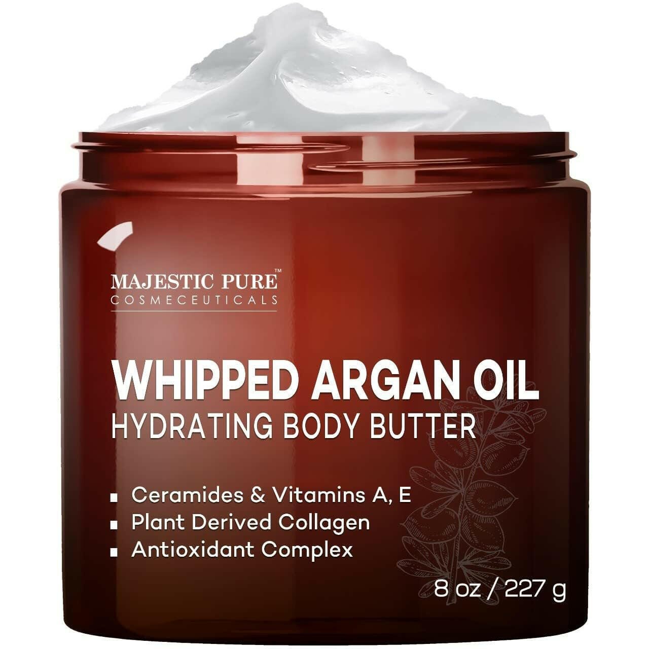 Whipped Argan Oil Body Butter for Women &amp; Men - with Ceramides,Vitamin E &amp; a &amp; Vegan Collagen - for Skin,Face,&amp; Appearance of Wrinkles Fine Lines - 8Oz - Glow Pure