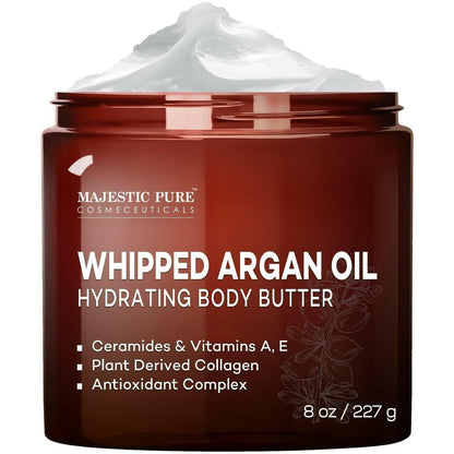 Whipped Argan Oil Body Butter for Women &amp; Men - with Ceramides,Vitamin E &amp; a &amp; Vegan Collagen - for Skin,Face,&amp; Appearance of Wrinkles Fine Lines - 8Oz - Glow Pure