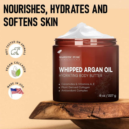 Whipped Argan Oil Body Butter for Women &amp; Men - with Ceramides,Vitamin E &amp; a &amp; Vegan Collagen - for Skin,Face,&amp; Appearance of Wrinkles Fine Lines - 8Oz - Glow Pure